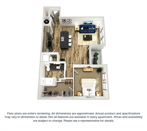 Floor plan for 1 bed, 1 bath, 841 sqft