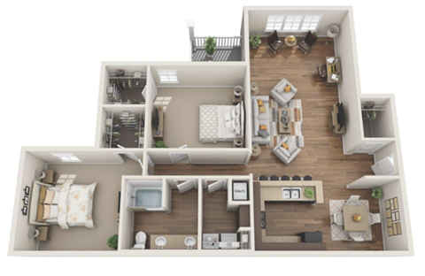 Floor plan for 2 beds, 1 bath, 1326 sqft