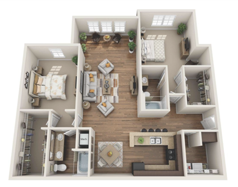 Floor plan for 2 beds, 2 baths, 1495 sqft