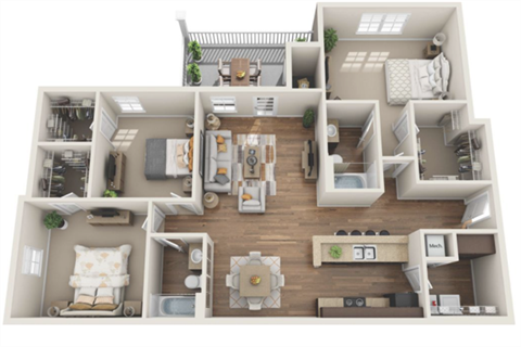 Floor plan for 3 beds, 2 baths, 1440 sqft