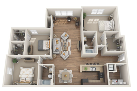 Floor plan for 3 beds, 2 baths, 1590 sqft