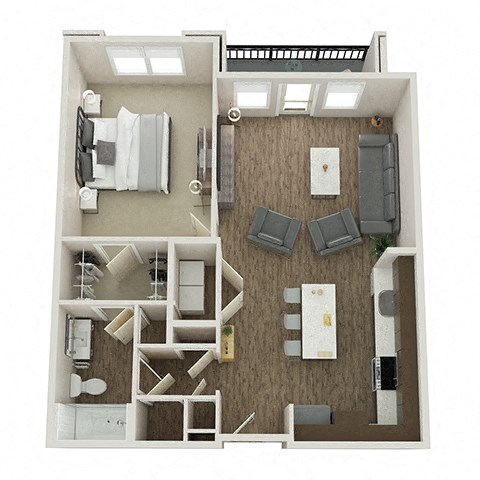 Floor plan for 1 bed, 1 bath, 835 sqft