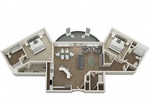 Floor plan for 2 beds, 2 baths, 1405 sqft