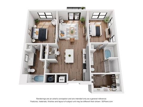 Floor plan for 2 beds, 2 baths, 1078 sqft