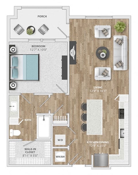 Floor plan for 1 bed, 1 bath, 797 sqft