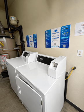 Los Angeles apartment for rent - A white washing machine with a dryer on top of it.