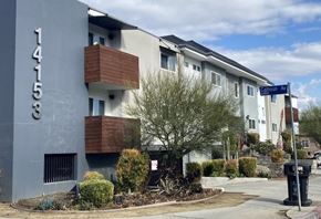 Van Nuys apartment for rent - A modern apartment building with the number 141533 on its facade.