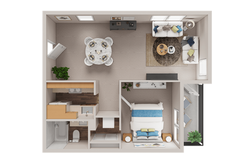 Floor plan for 1 bed, 1 bath, 824 sqft