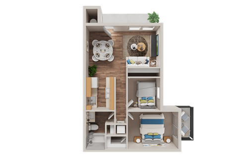 Floor plan for 2 beds, 1 bath, 880 sqft