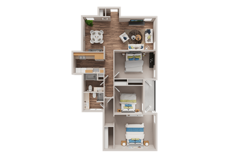 Floor plan for 3 beds, 2 baths, 1370 sqft