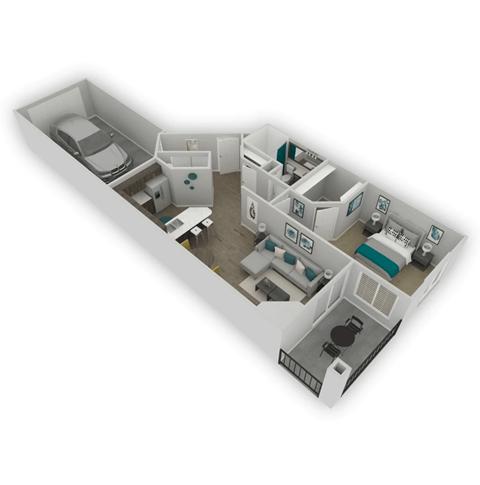 Floor plan for 1 bed, 1 bath, 855 sqft
