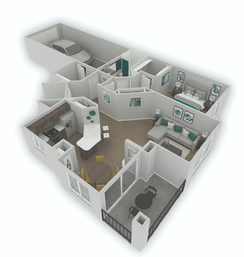 Floor plan for 1 bed, 1 bath, 984 sqft