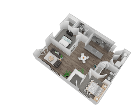 Floor plan for 2 beds, 2 baths, 1087 sqft
