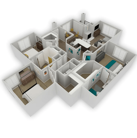 Floor plan for 3 beds, 2 baths, 1397 sqft