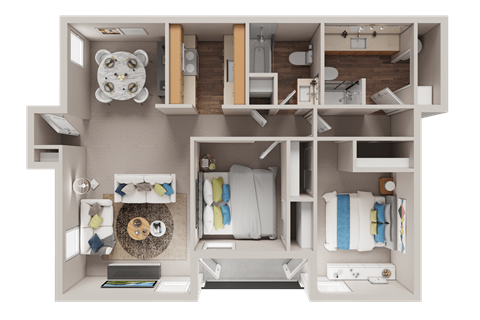 Floor plan for 2 beds, 2 baths, 990 sqft