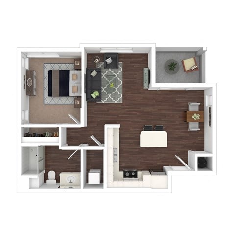 Floor plan for 1 bed, 1 bath, 744 sqft