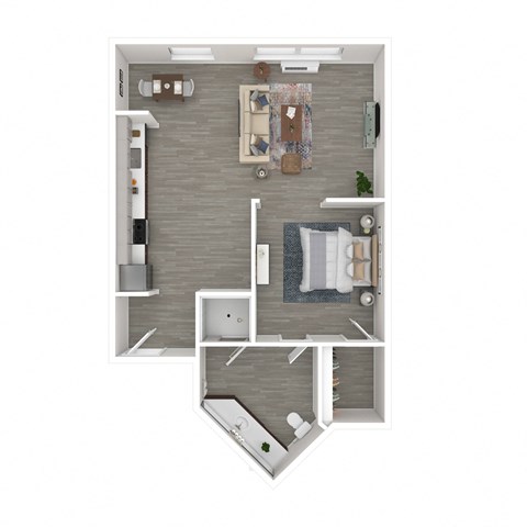 Floor plan for studio, 1 bath, 642 sqft