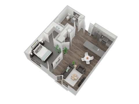 Floor plan for 1 bed, 1 bath, 766 sqft