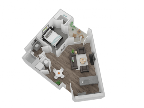Floor plan for 1 bed, 1 bath, 802 sqft