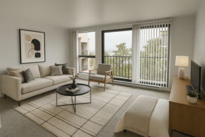 San Francisco apartment for rent - A living room with a couch, a chair, a coffee table, and a television.
