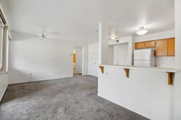 Palm Desert apartment for rent - A spacious living room with a grey carpet and white walls.