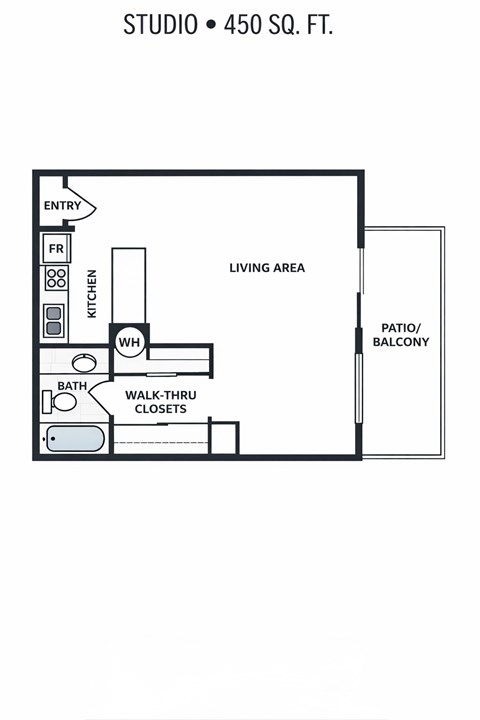 Floor plan for studio, 1 bath, 450 sqft