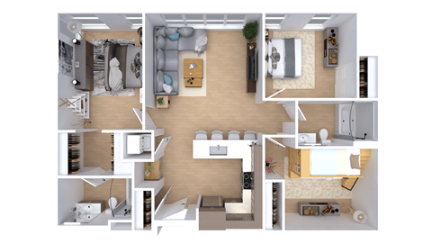 Floor plan for 3 beds, 2 baths, 945 sqft