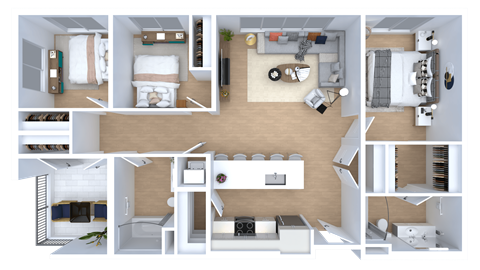 Floor plan for 3 beds, 2 baths, 1079 sqft