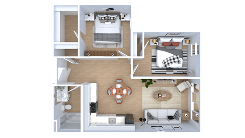 Floor plan for 2 beds, 1 bath