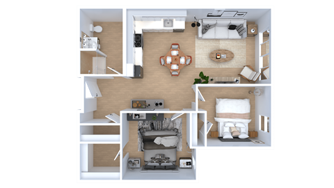 Floor plan for 2 beds, 1 bath, 808 sqft
