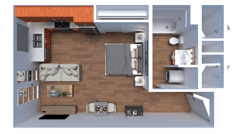 Floor plan for studio, 1 bath, 490 sqft