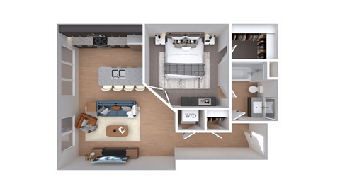 Floor plan for 1 bed, 1 bath