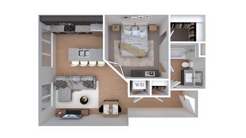 Floor plan for 1 bed, 1 bath