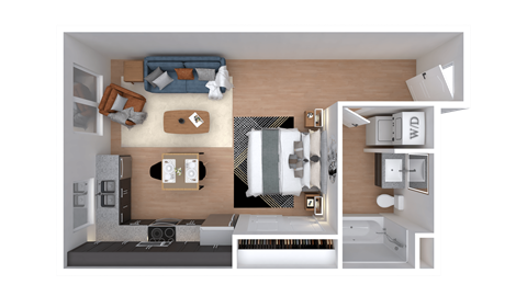 Floor plan for studio, 1 bath