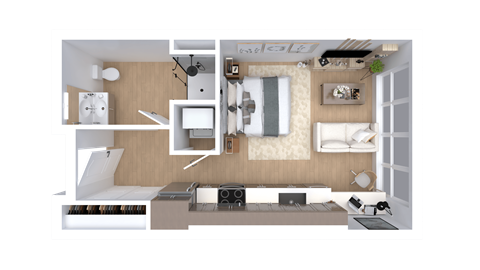Floor plan for studio, 1 bath