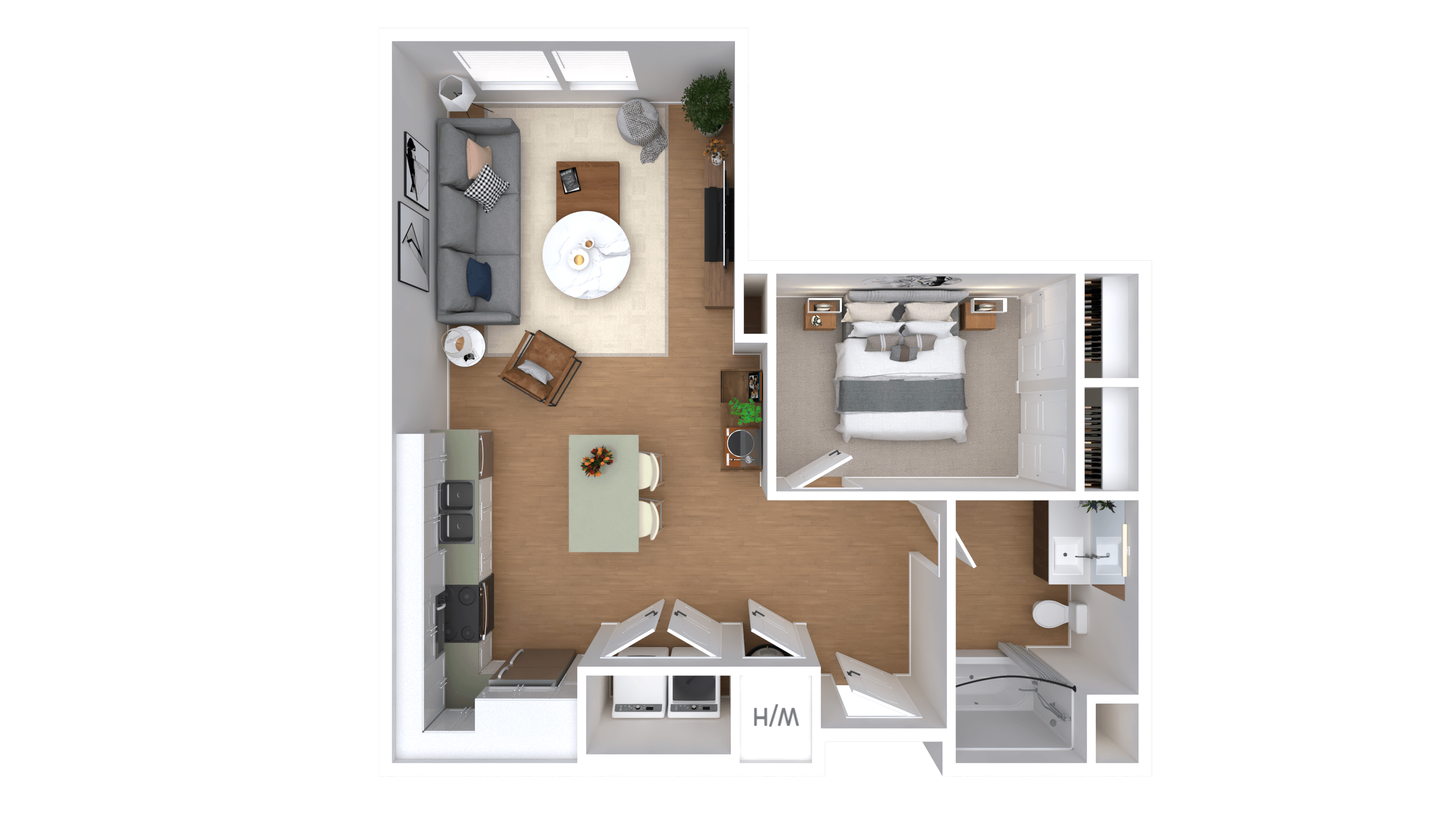 Floor plan for 1 bed, 1 bath, 662 sqft