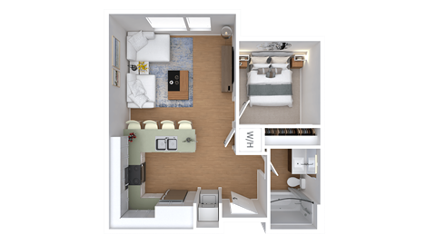 Floor plan for 1 bed, 1 bath, 571 sqft