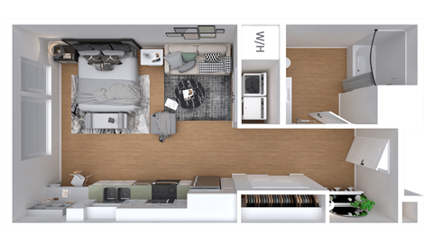 Floor plan for studio, 1 bath, 412 sqft