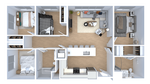 Floor plan for 4 beds, 2 baths, 1184 sqft