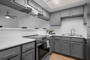 St. George apartment for rent - a kitchen with gray cabinets and a stove and a sink