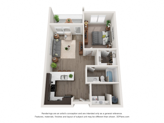 Floor plan for 1 bed, 1 bath, 710 sqft