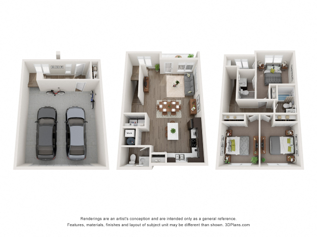 Floor plan for 3 beds, 2.5 baths, 1447 sqft