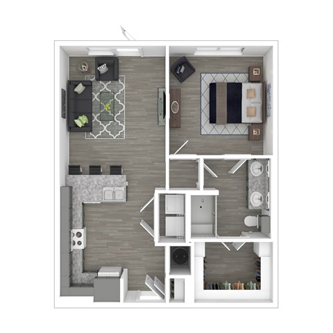 Floor plan for 1 bed, 1 bath, 705 sqft