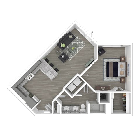 Floor plan for 1 bed, 1 bath, 704 sqft