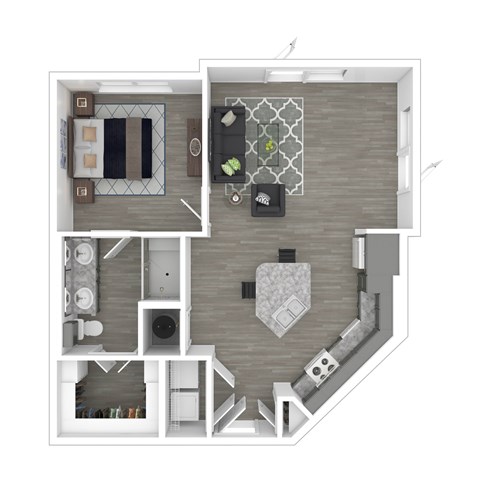 Floor plan for 1 bed, 1 bath, 706 sqft