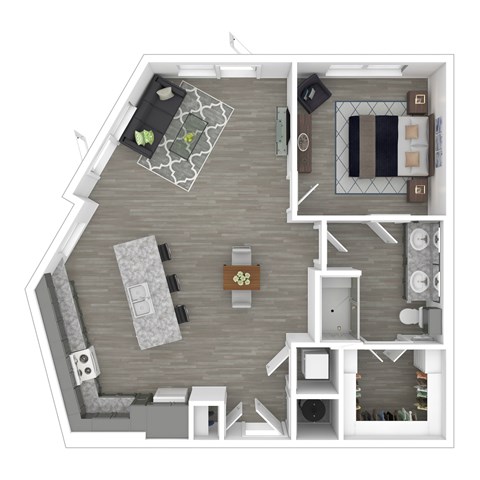 Floor plan for 1 bed, 1 bath, 758 sqft