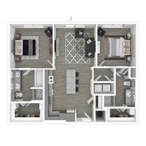 Floor plan for 2 beds, 2 baths, 944 sqft