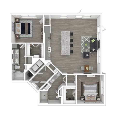 Floor plan for 2 beds, 2 baths, 1168 sqft