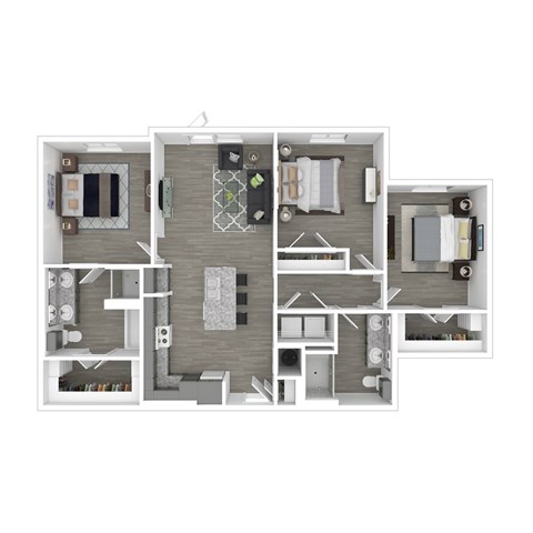 Floor plan for 3 beds, 2 baths, 1157 sqft