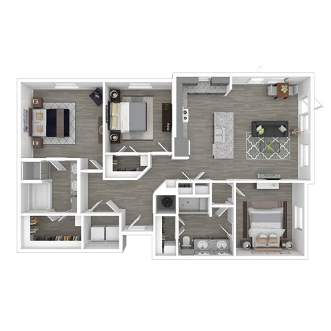 Floor plan for 3 beds, 2 baths, 1318 sqft